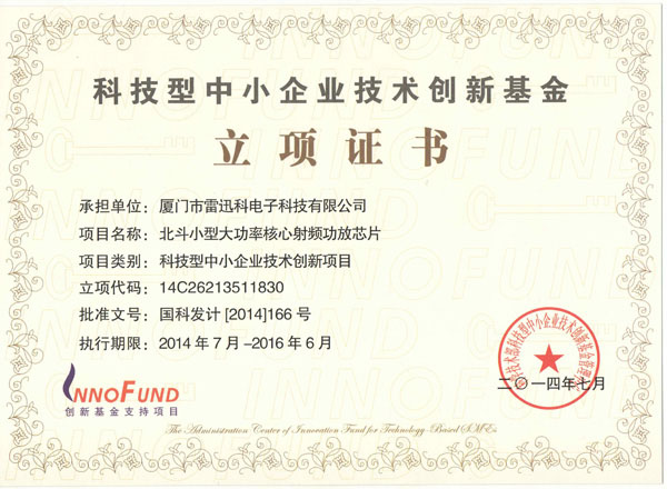 National Innovation Fund Project Certificate